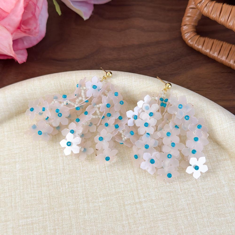 

Fashion Long Drop Strand Flower Tassel Earrings White Pink Blue Color Resin Sequins Earring Flower Tassel Eardrops Gifts розовый