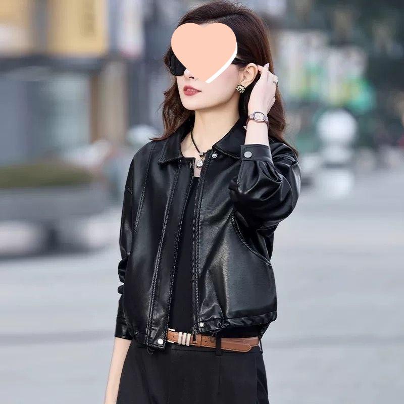 2025 Women's Petite Leather Jacket: Short, Fleece-Lined, and Perfect for Spring, Autumn, and Winter