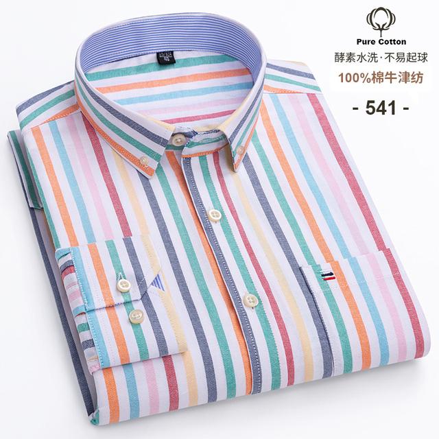 S-6XL Oxford Shirts for Men Long Sleeve Pure Cotton Solid Stripe Leisure Embroidered Horse Streetwear Business Plain Office 6XL