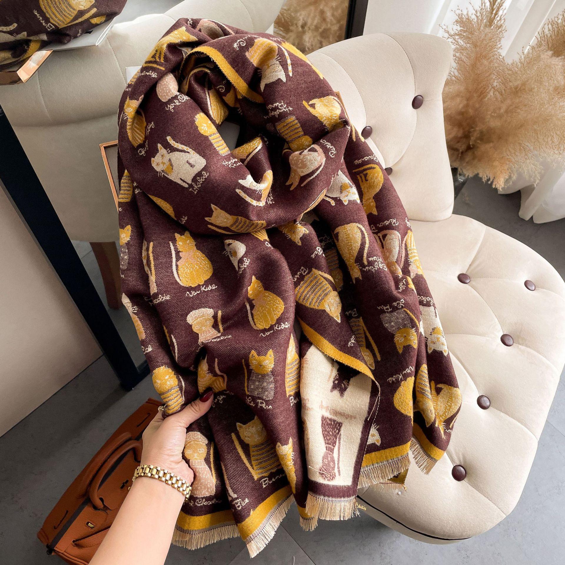 

Warm Wool Scarf Women S Winter Double-Sided Imitation Cashmere Thickened Scarf Air Conditioner Shawl Live Broadcast Explosion 180*65cm коричневий