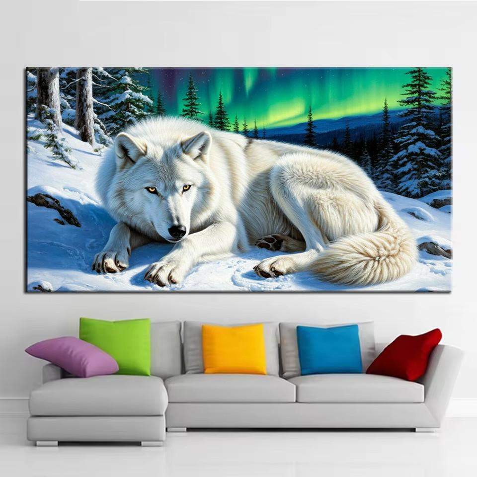 Große Größe Mosaik DIY Voll Diamant Malerei Kits Kunst Wolf Tiger Leopard im Schnee Stickerei Kreuzstich Strasssteine