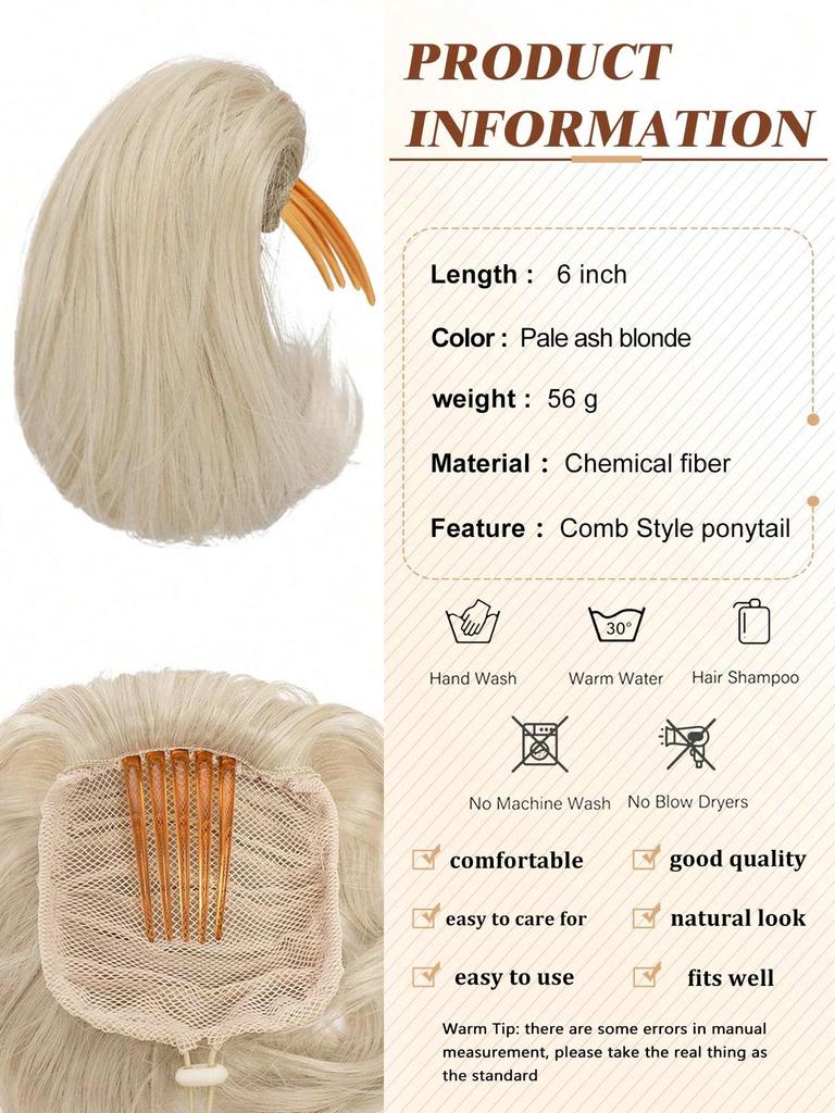 Synthetic Short Ponytail 6-inch Bun Hair Comb Clip Hair Bundle Adjustable Drawstring Ponytail Synthetic Hair Piece Female Extension