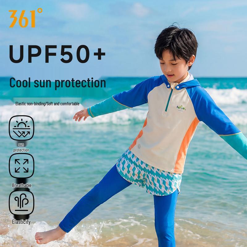 361° Boys  Long-Sleeve Hooded Split Swimsuit Set 130