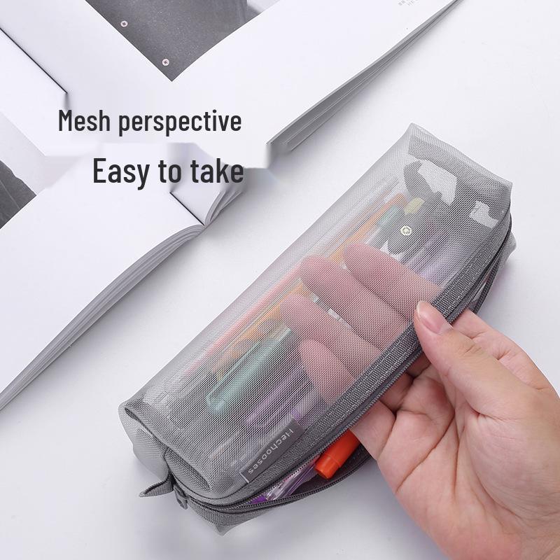 3D Minimalist Clear Mesh Pencil Case - Student Exam Large Capacity Portable Organizer