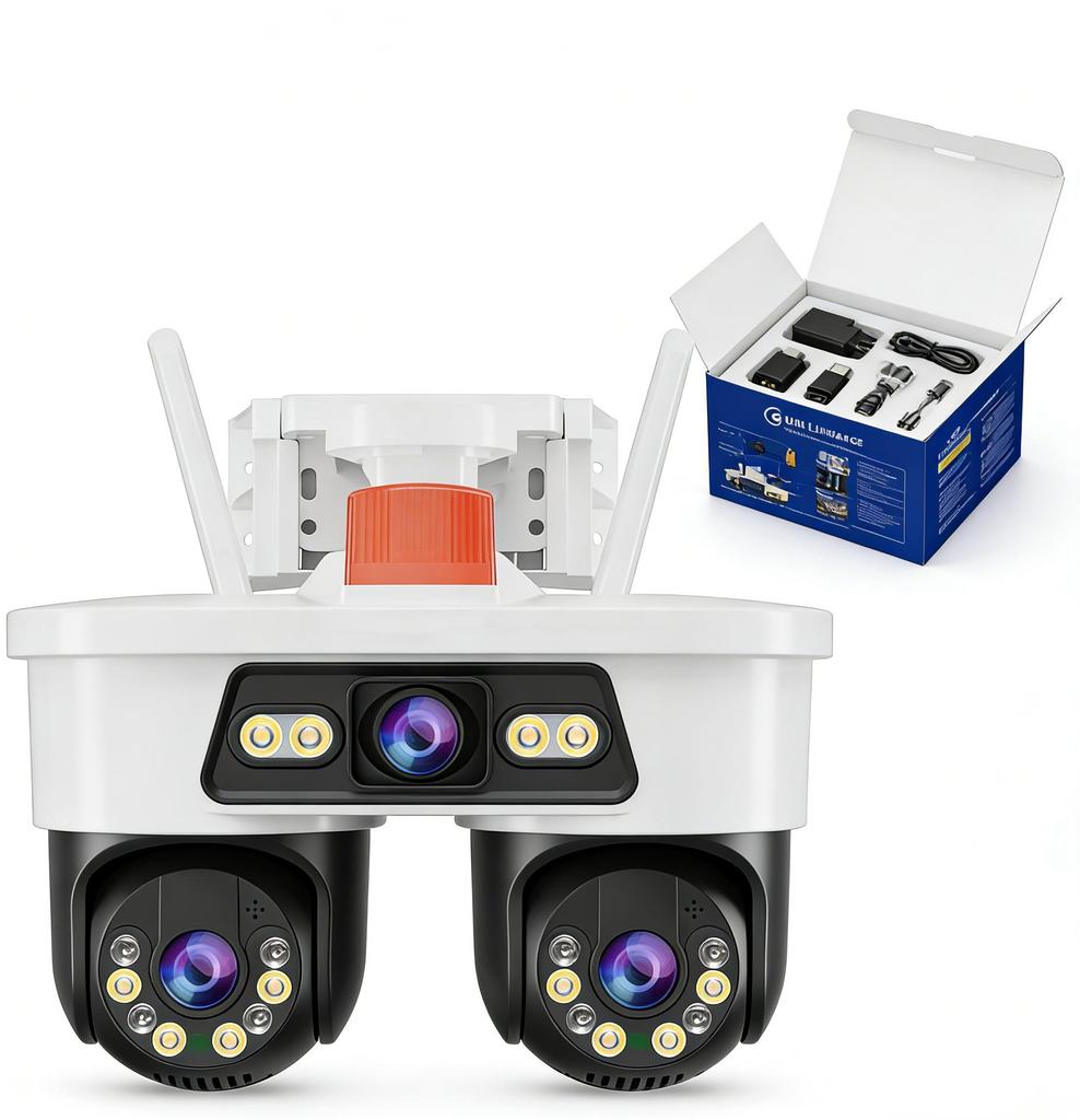 Dual-lens Surveillance with IP66 Protection Rating, Featuring Wide-angle Monitoring and Control Via Mobile Devices.