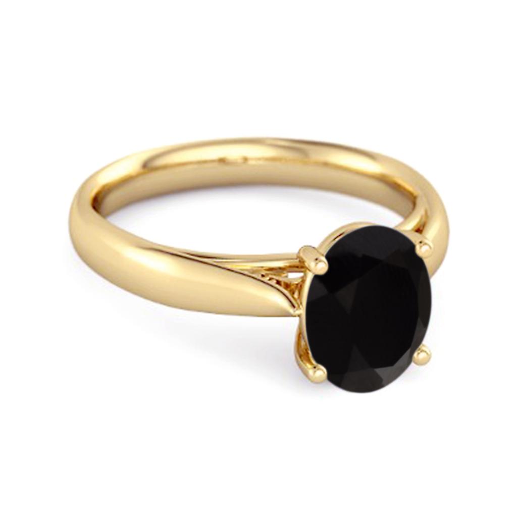 Black Spinel Classic Solitaire Ring - 925 Sterling Silver Gold Vermeil