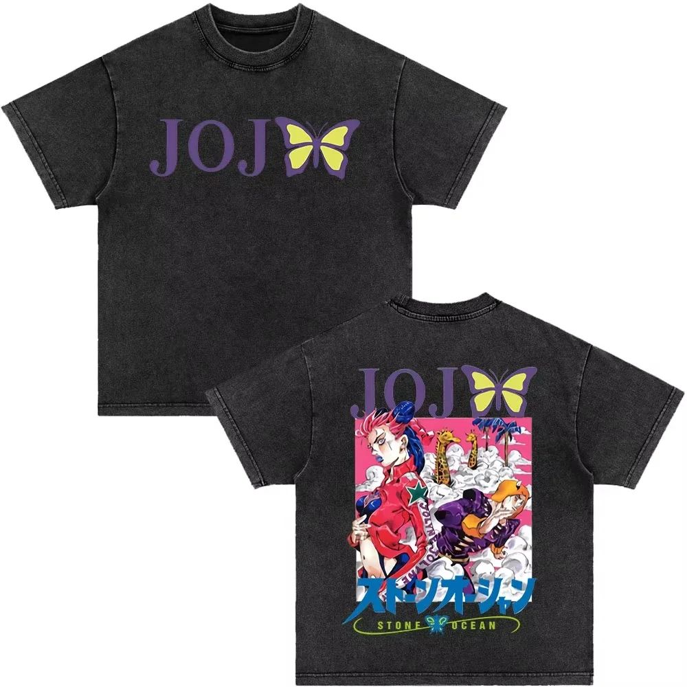 Japonské anime Jojo Bizarre Adventure Vintage prané tričko Killer Queen grafická trička Pánské Dámské Cosplay Nadměrné tričko