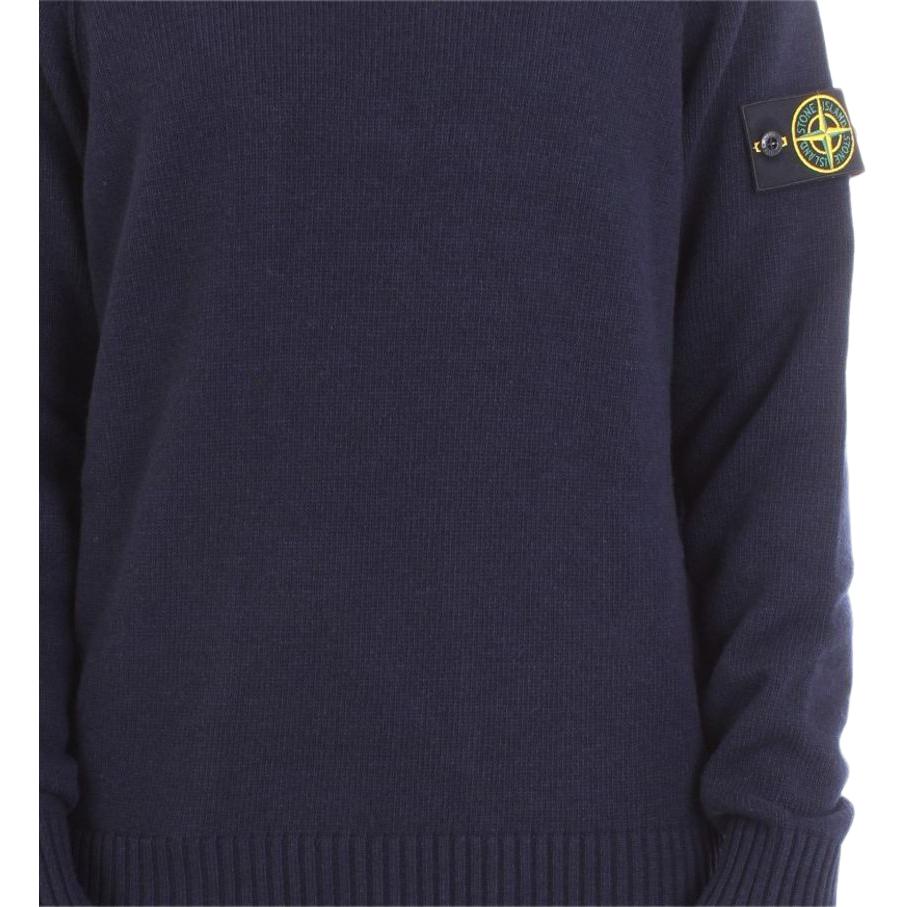 STONE ISLAND Solid Color Crew Neck Fitted Long Sleeve Sweater Men Sweater Navy-Blue 7115552A3-V0020