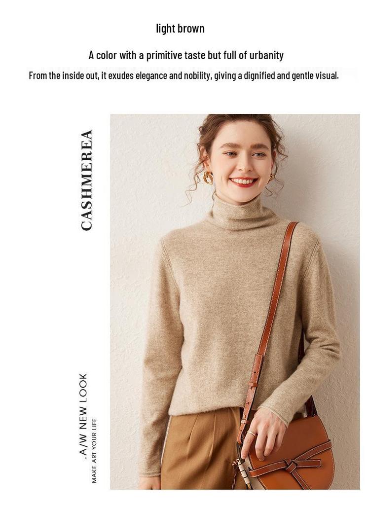 New Autumn/Winter Women's Cashmere Stacked Collar Sweater: Solid Color, Long Sleeve, Elegant and Soft Pullover