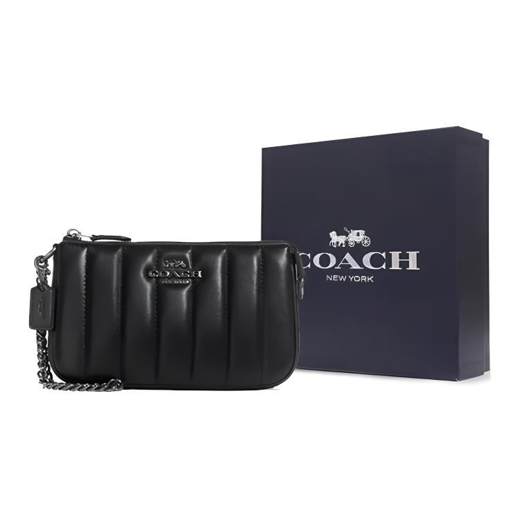 Coach Nolita Napa Leather Smooth Leather Quilted Zipper Clutch Bag Women Clutch Black C8302-QBBK