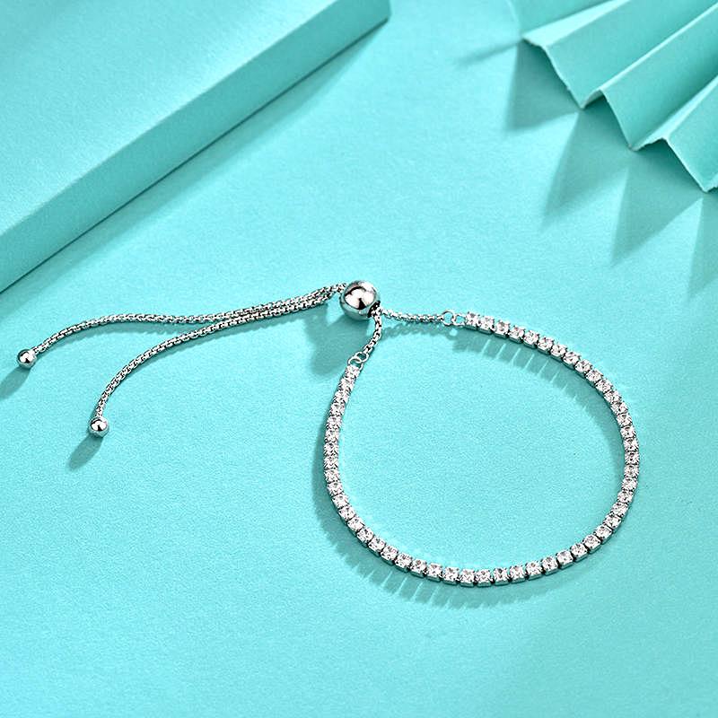 S925 Sterling Silver Zircon Full Diamond Bracelet for Women with Adjustable Push-pull Bracelet and Versatile Trendy Bracelet Accessories