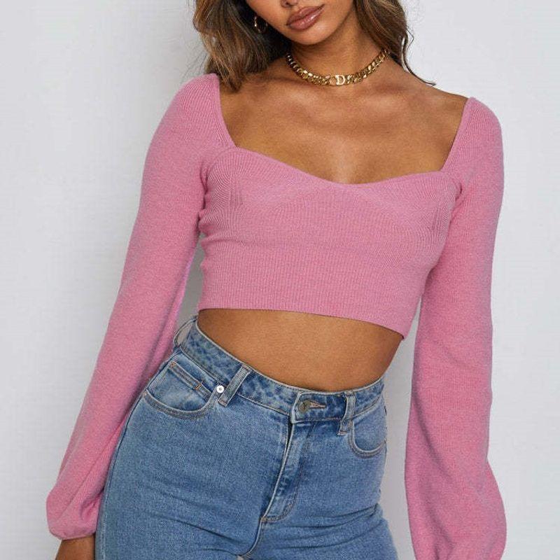 Fall and Winter New Arrival Special Women's Clothing Elegant Beautiful Fashion Crop Top Low-Cut Sexy Short Temperament Base Knitwear
