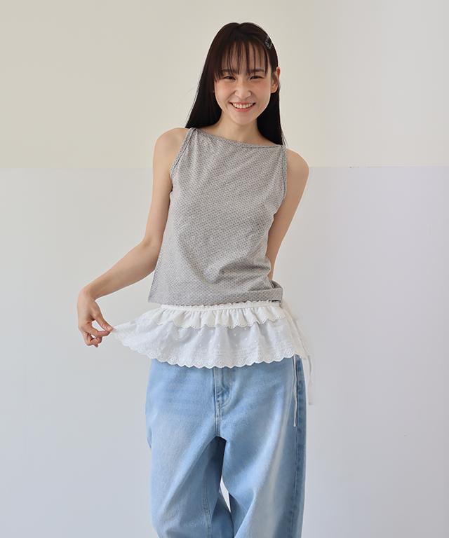 RONRON Dot Boatneck Sleeveless Gray