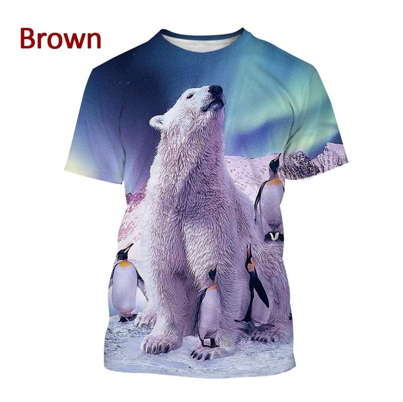 Full Print Animal Polar Bear Graphic T-Shirt For Men Summer Short Sleeve Oversized T Shirt Kids Tees Tops Clothes