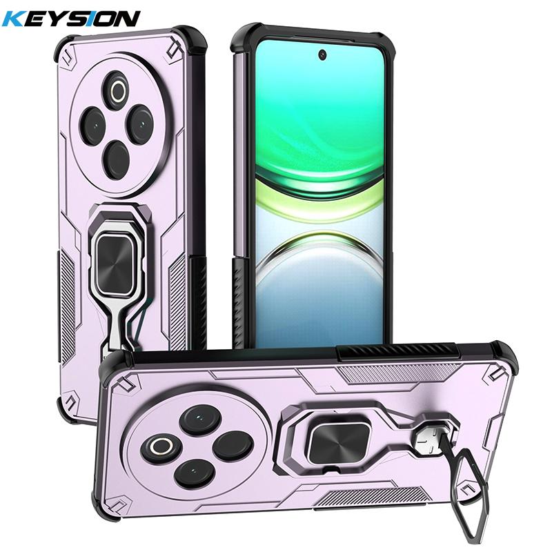KEYSION Shockproof Armor Case for IQOO Z10 5G Soft Silicone+PC Upright Metal Live Ring Stand Phone Back Cover for VIVO IQOO Z10