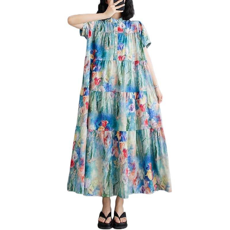 Neue lockere Übergröße Mode Druck Skinny Midikleider