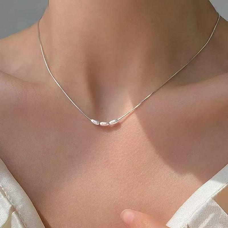 Elegante Damen S925 Sterlingsilber Perlenanhänger Halskette - Leichte Luxus Schlüsselbeinkette