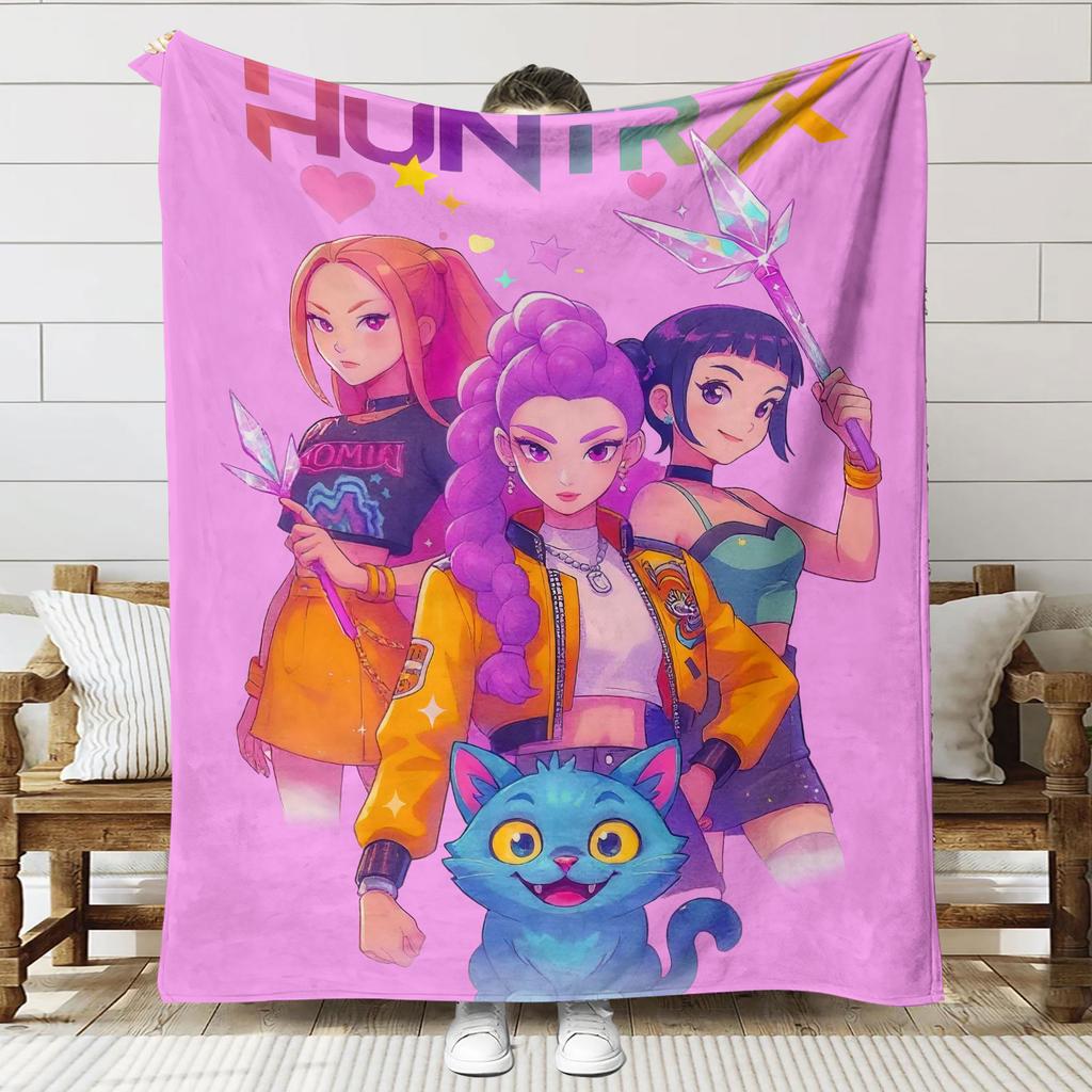Blanket Print K - Pop Demon Hunters Flannel Blanket Latest Fashion Pop Girl Group
