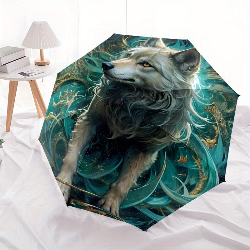 "Enchanted Wolf Fantasy Art Print Mystical Wildlife Decor"Umbrella, Portable 3-Fold Compact Umbrella for Men & Women ES5