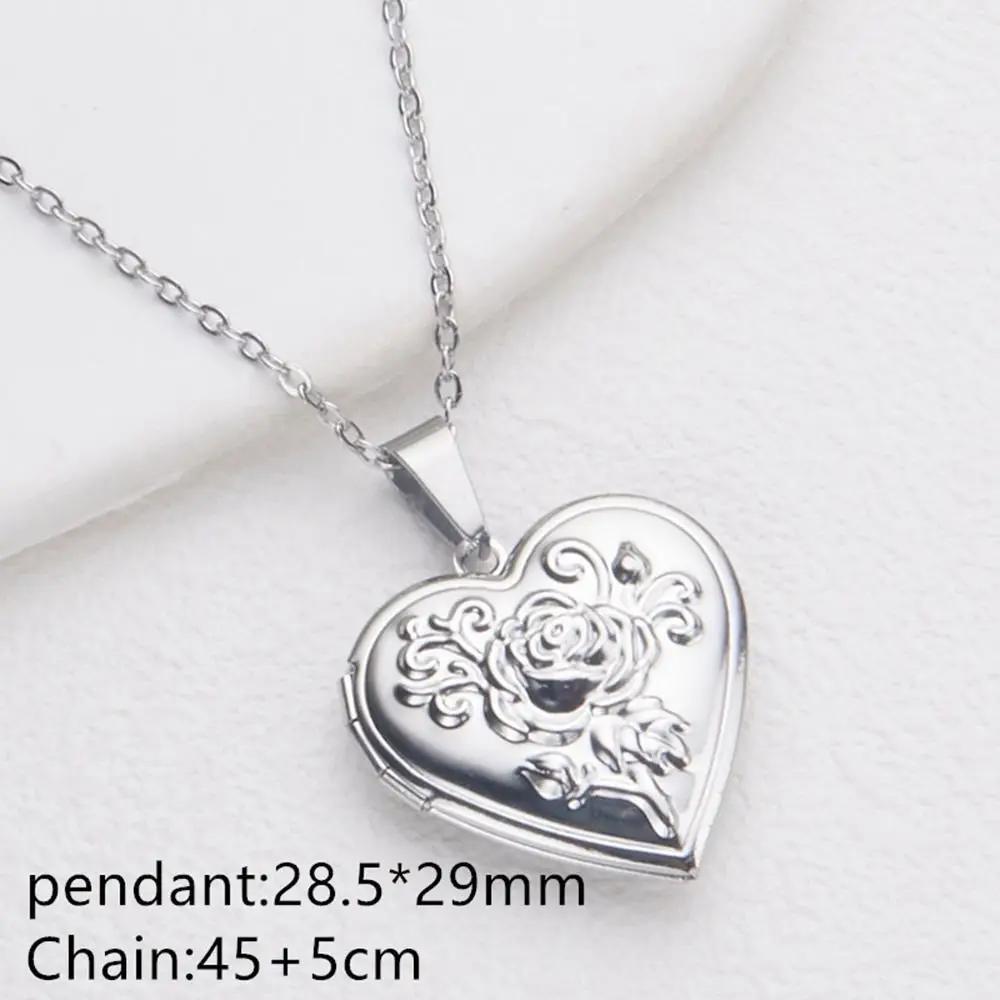 Diamond Heart Shaped Photo Picture Locket Necklace Romantic Custom Love Secret Message Pendant Necklace For Lover Couples Gift