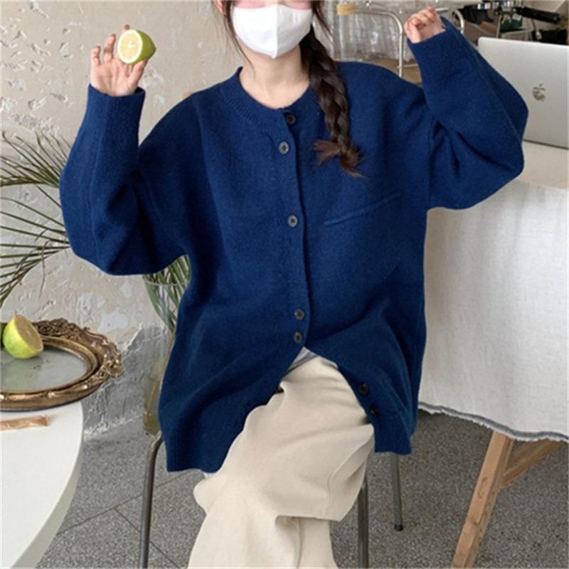 Autumn and winter new loose lazy wind knitted cardigan top women's fashion simple versatile sweater jacket