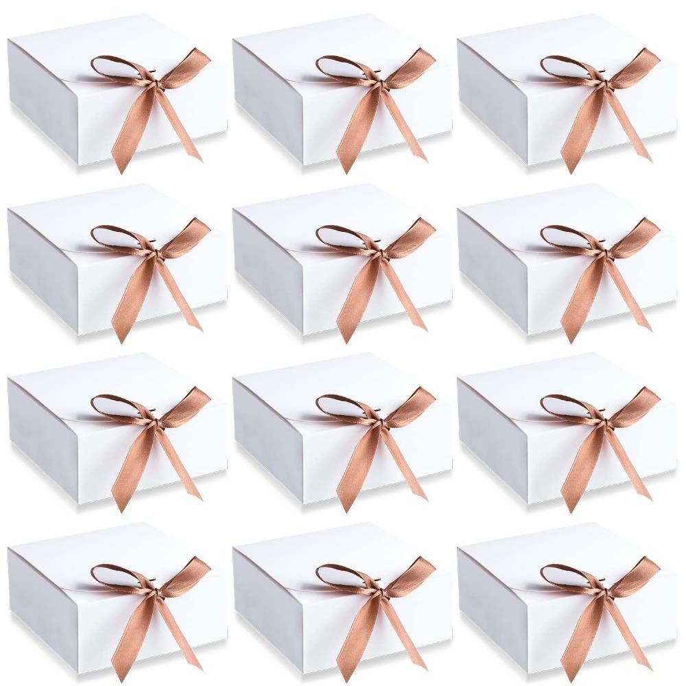 6pcs Black Gift Boxes with Lid Treat Boxes with Champagne Wrap Ribbons and Lid Rectangle Gift Packing Box for Wedding Party Bridesmaid Proposals