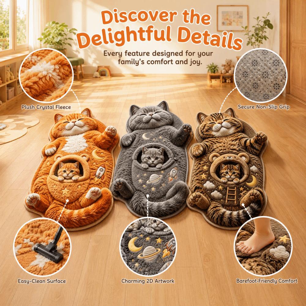 2D Cat-Shaped Area Rug Non-Slip Cartoon Carpet Cute Home Decor Carpet Living Rooms