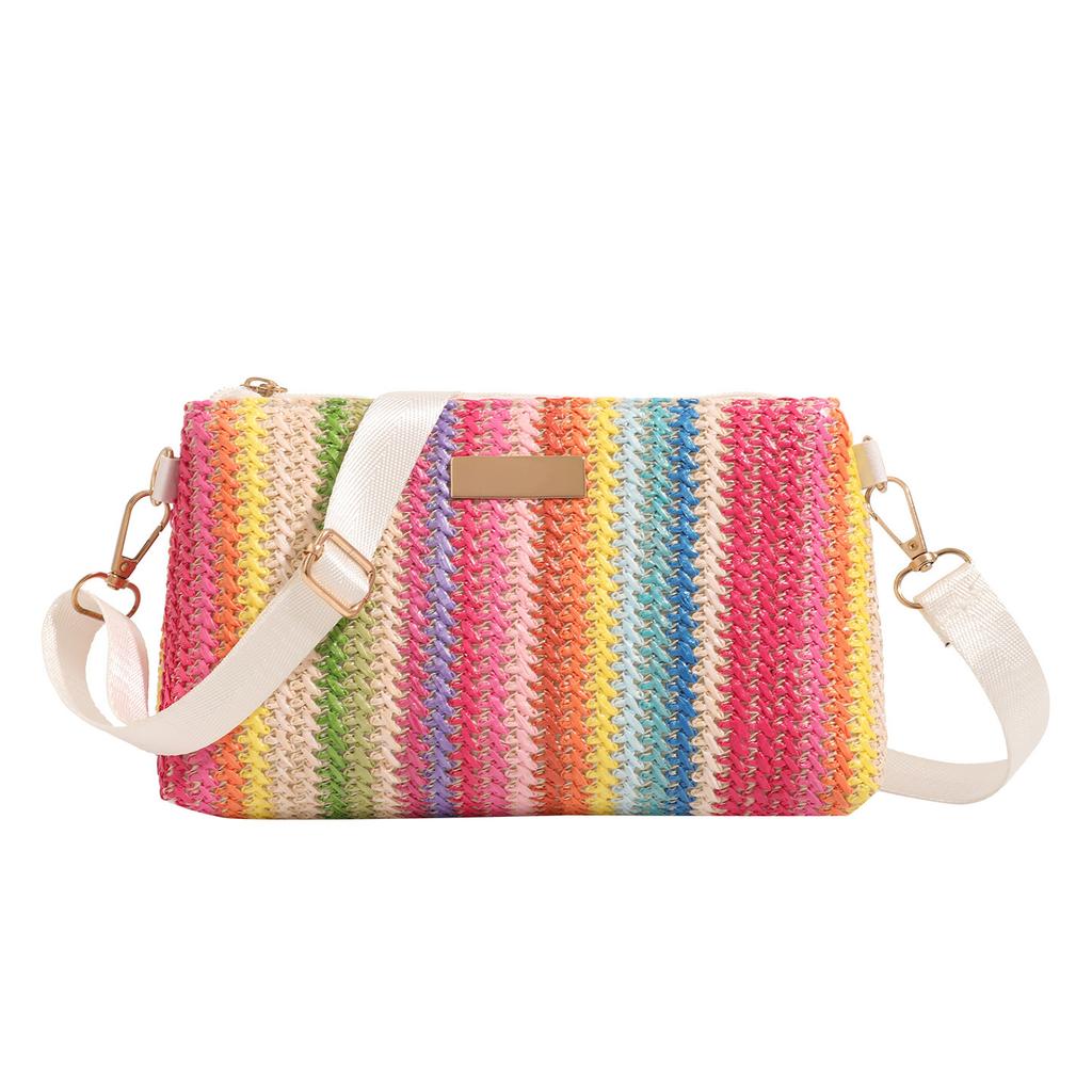 Colorful Woven Small Square Bag, Fashionable Single Shoulder Crossbody Bag, Simple Zipper Closure, New Style, Woven