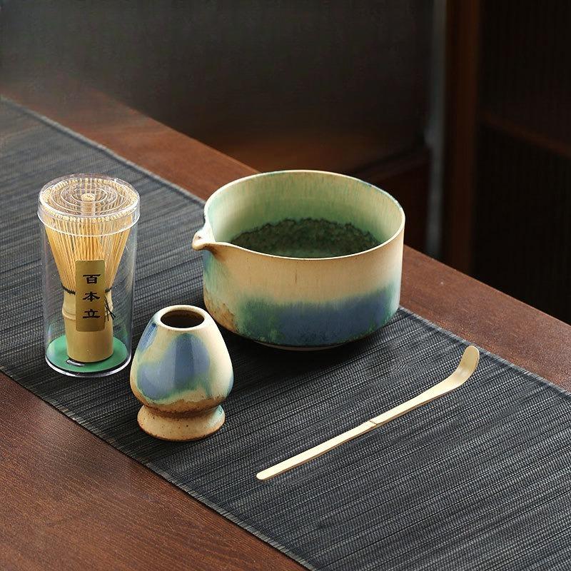4/5PCS Japanese Matcha Blender Set Ceramic Chawan Bowl Bamboo Whisk and Tea Scoop Matcha Tools Kit for Tea Lovers