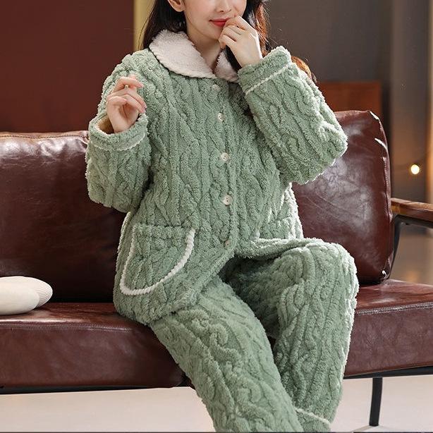 Süße warme wattierte Baumwolle kann draußen getragen werden dreilagiger Pyjama Damen Winter Loungewear verdickt saisonal große Größe