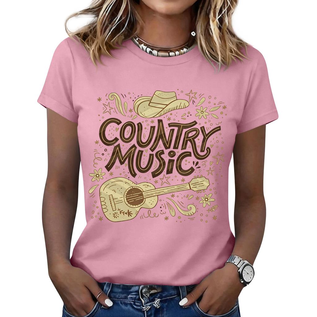 Women's Fashionable Casual Music Festival Print Round-Neck Short-Sleeve T-Shirt