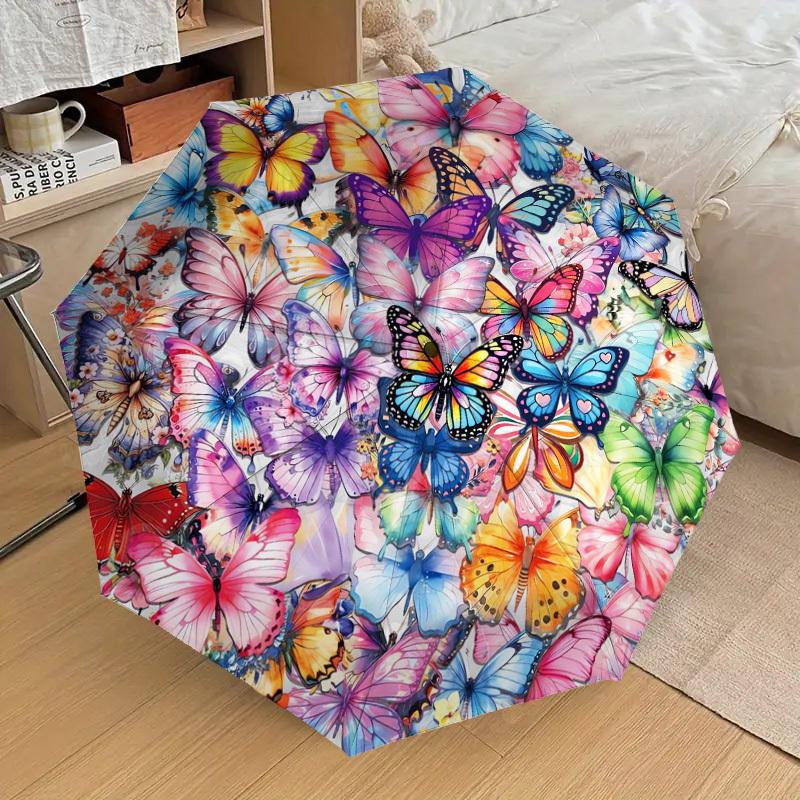 1PC Butterfly Mandala Pattern Small Travel Automatic Folding Umbrella, Compact Windproof Umbrella, Automatic Open/Close ,Gift-091559