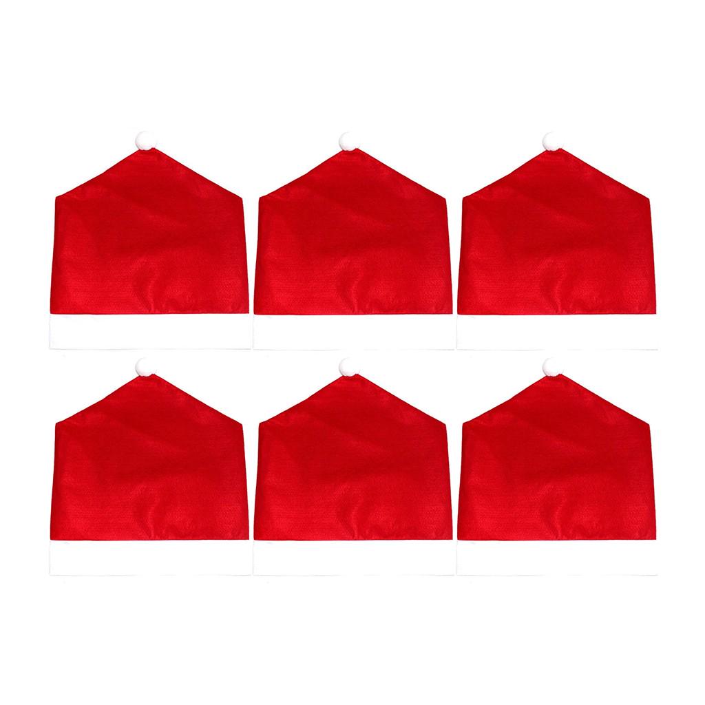 6PCS Santa Hat Chair Covers Christmas Decor Dinner Chair Xmas Cap Sets
