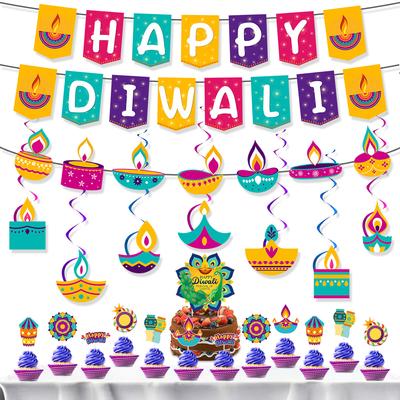 Indian Diwali Theme Decorative Set Colorful Wanli Flag Spiral Cake Power Strip