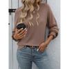 Spring Autumn Round Neck Solid Color Ruffles Tee Women Long Sleeve Loose Casual Pullover Tee Bottomed Top