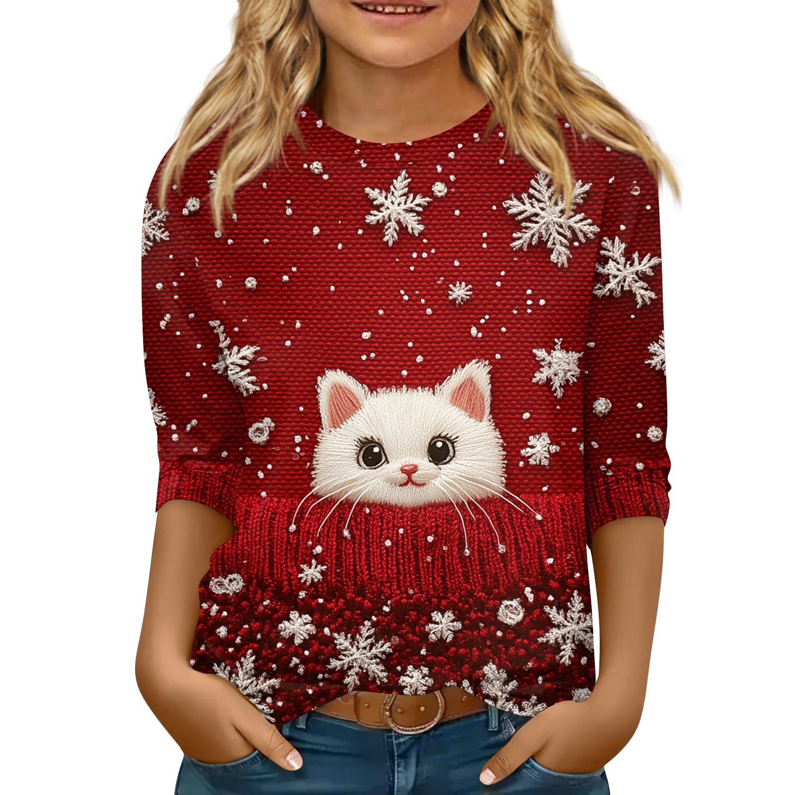 

Детская футболка с рукавом 3/4, повседневная футболка с принтом, круглый вырез, блузка-пуловер 140