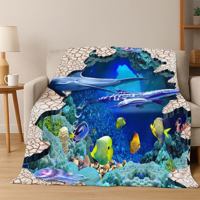 3D Illusion Pattern Hallucination Underwater Flannel Blanket Soft Warm Blanket Throw Blanket for Bedroom Living Room Bed Travel