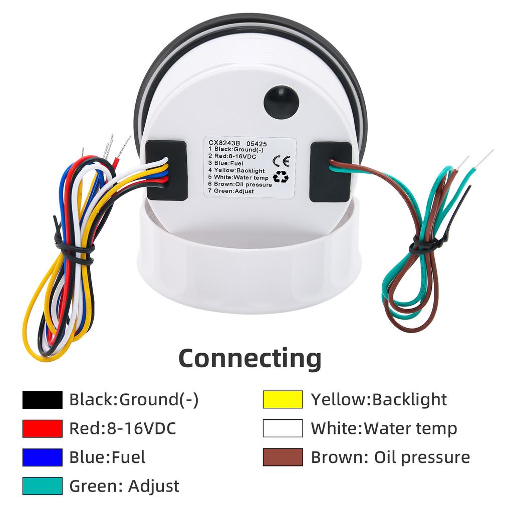 85mm 4 in 1 Gauge Oil Press Gauge Water Temp Meter Fuel level Gauge Voltmeter With Alarm For Marine Boat Car Waterproof 12V 24V