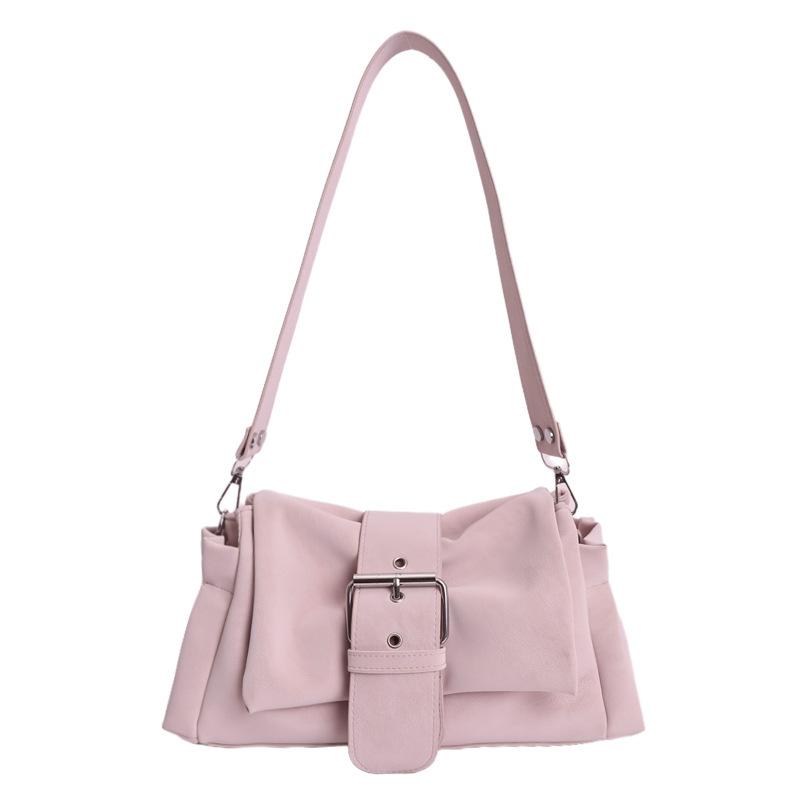 Multi Color Matte Soft PU Leather Ruched Shoulder Bag For Women Casual Underarm Bag With Metal Buckle Removable Strap Handbag