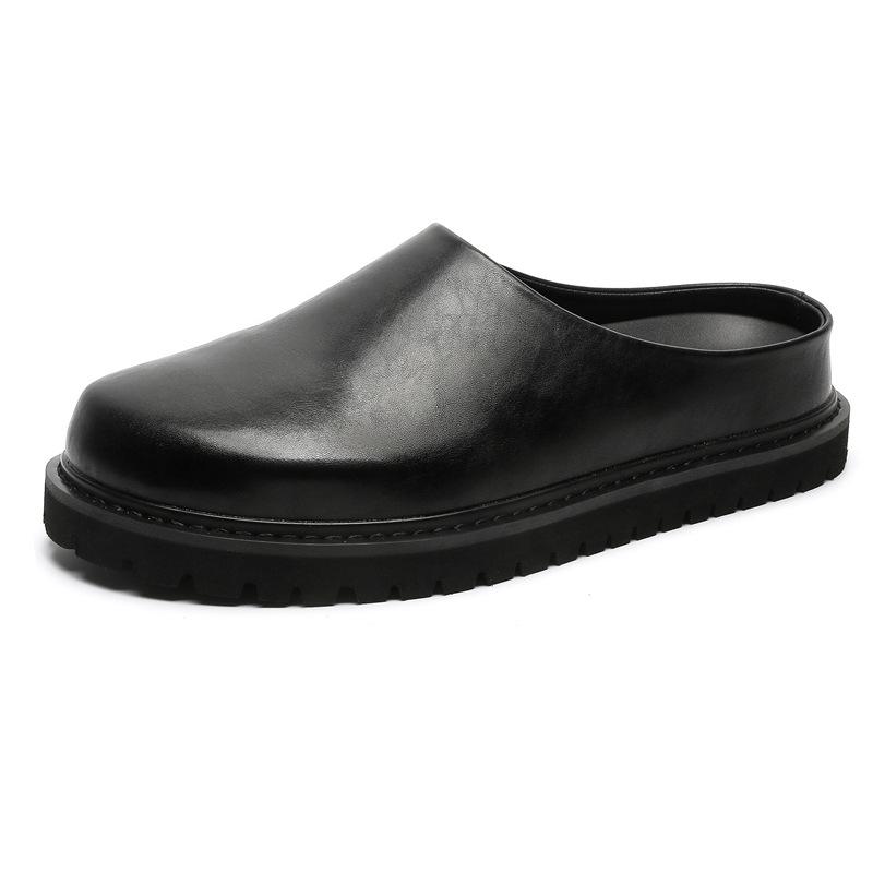 

Европейская станция Baotou Ugly Moe полу-drag 2024 Мужские универсальные ленивые кожаные туфли с одной педалью для хлеба 18887-J 38 чёрный