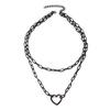 Hip-Hop Personality Black Cross Chain Necklace Female, Retro Heart-Shaped Double-Layer Collarbone Necklace