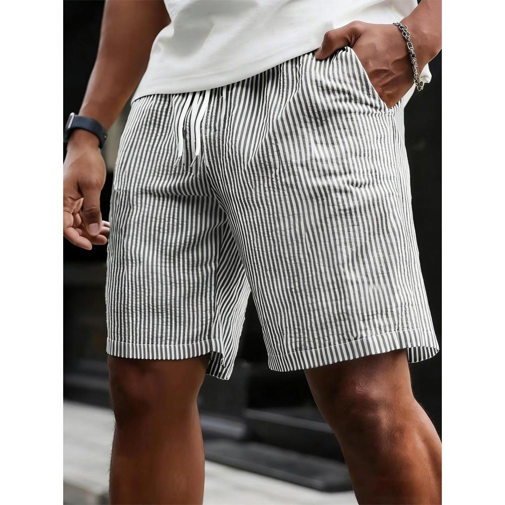 Men Spring Summer Striped Tie Sports Shorts Simple Casual Five-point Pants