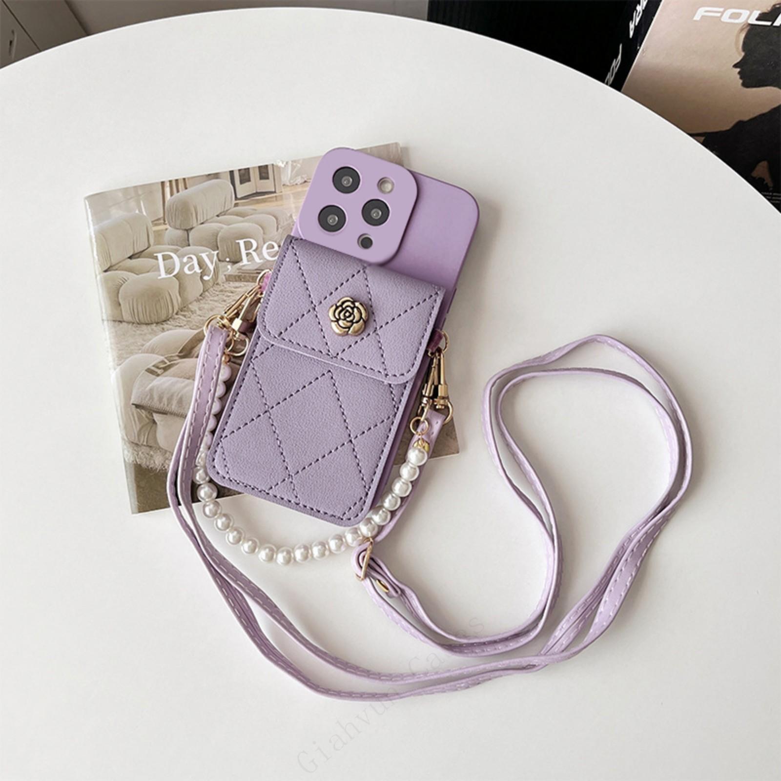 

3D металлическая сумка для карт Camilla, кошелек с жемчужным ремешком, чехол для телефона Samsung S24 S23 S22 S21 S20 Fe Plus Ultra + Note 10 20 A 53 54 52 for GalaxyS23Ultra(6.8 ) фиолетовый