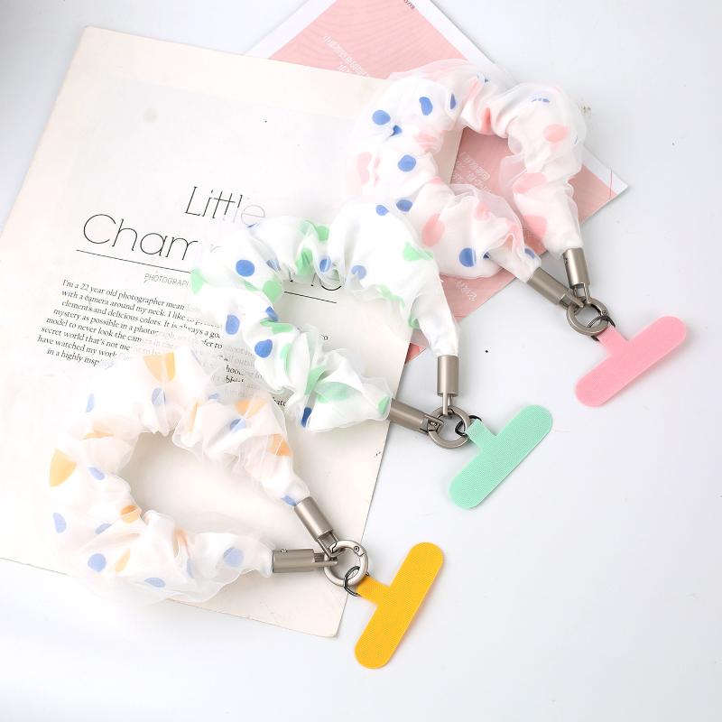 Women Heart Polka Dot Scrunchies Phone Lanyard Universal Phone Wrist Straps Anti Lost Hand Lanyard Detachable Cute Wristband