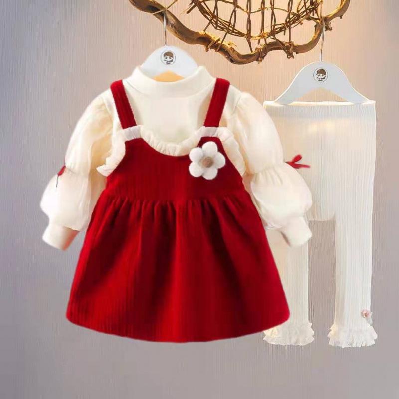 

Комплект из трех предметов: трикотажное пальто и юбка с цветочным принтом для девочек - стильная корейская мода для маленьких девочек 90 cm