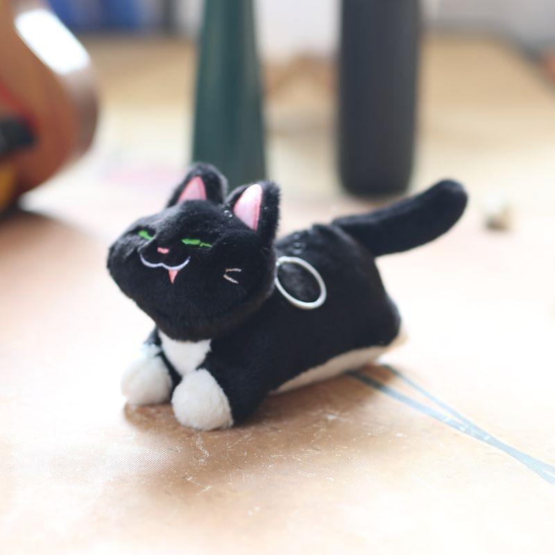 Lovable Black Cat Plush Pendant Cute Kitty Keychain Soft Toy For Bags And Gifts Lying Version