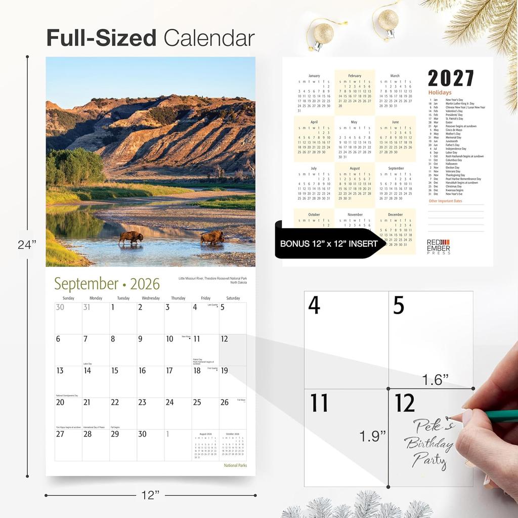 RED EMBER Signature - National Parks 2026 Wall Calendar 12 Month | 12" x 24" Open | Thick & Sturdy Paper | Holiday Gift | Nature Calendar 2026