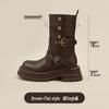 2025 New Women's British Style Martin Boots - Brown Retro Mid-Calf, Perfect for Early Autumn with Skirts