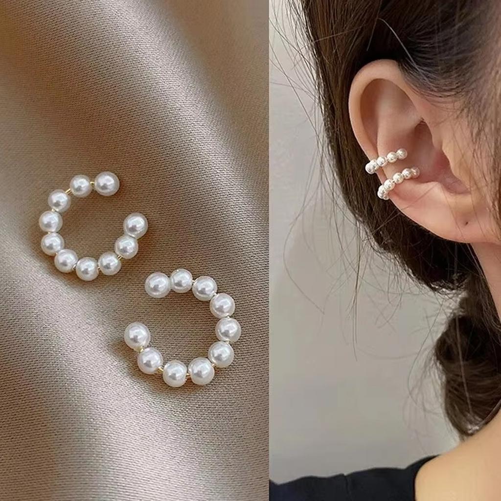 Orecchini a Clip C-shaped Eleganti in Perle Sintetiche Coreane da Donna, Anello per Orecchio Senza Foratura, Orecchini Minimalisti, Gioielli alla Moda