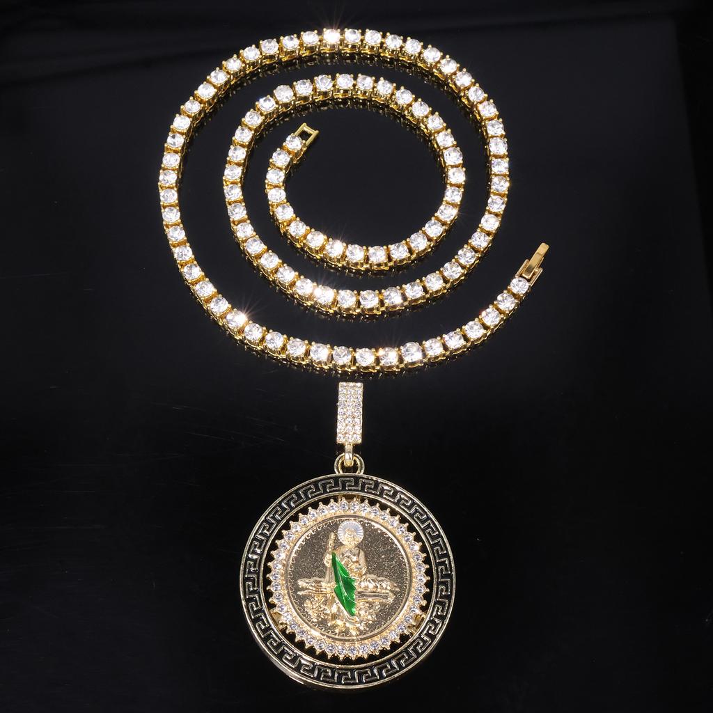 European and American New Rotatable St. Jude Alloy Pendant, Alloy Diamond-encrusted Personalized Hip-hop Style Necklace Jewelry